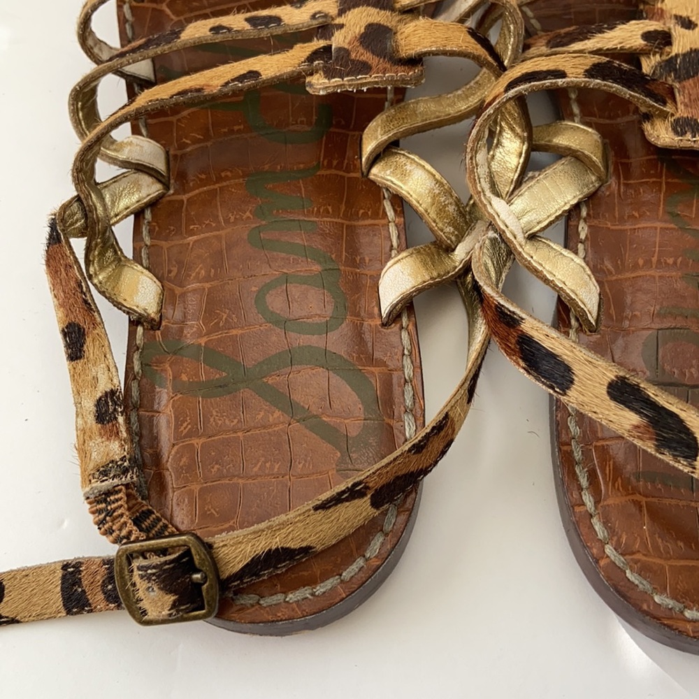 SAM EDELMAN GARLAND Leopard Leather Sandals s8 - Picture 4 of 10